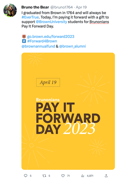 sample of a Facebook post for Brunonians Pay It Forward Day