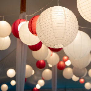 Red and white lanterns at Reunion