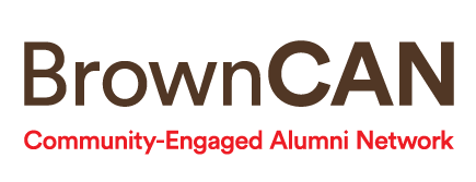 BrownCAN Community-Engaged Alumni Network logo in brown and red colored font