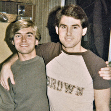 (L-R) Ed Miskevich and Scott Westerfield pose together for a photograph during their time at Brown.