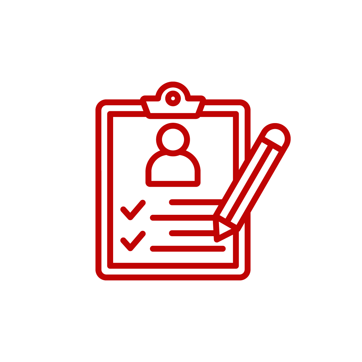 A red clipboard icon.