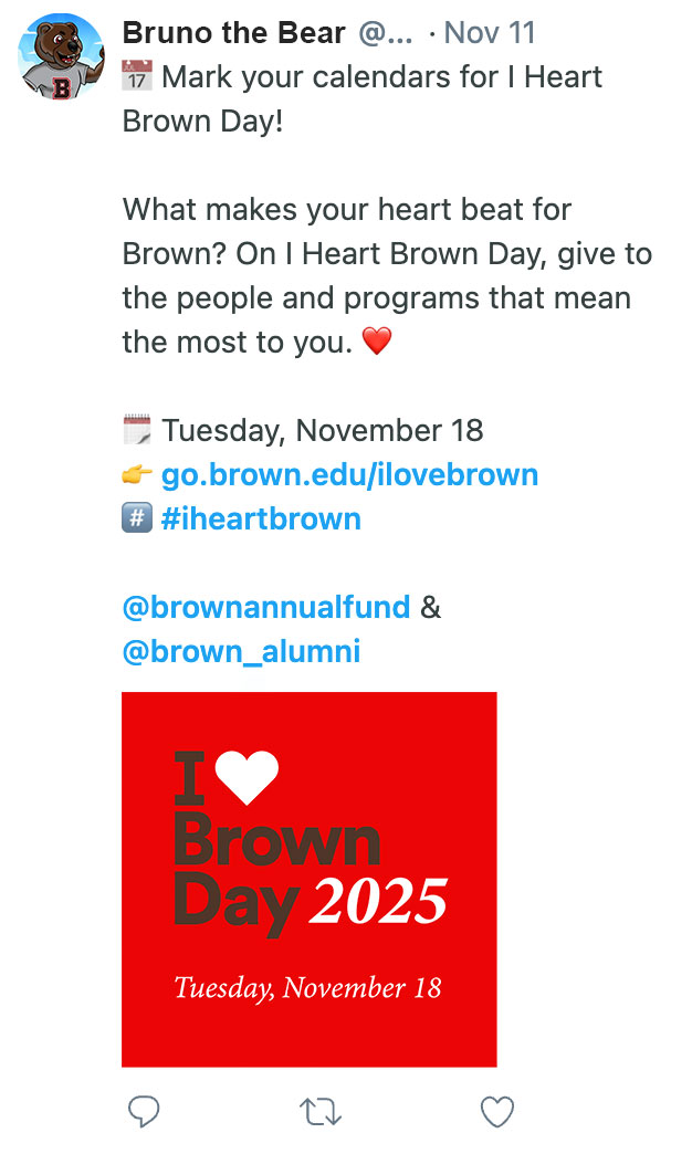 sample of a Facebook post for I Heart Brown Day.
