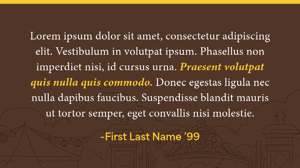 Text only Campus Dance spotlight template with a brown background.