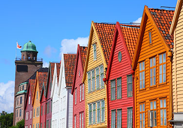 A row of multicolored houses in Norway.