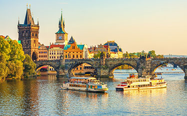 Charles Bridge and architecture of the old town in Prague, Czech republic. 