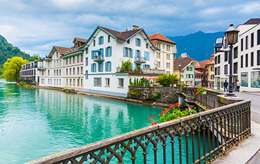 Interlaken town with Thunersee river, Switzerland