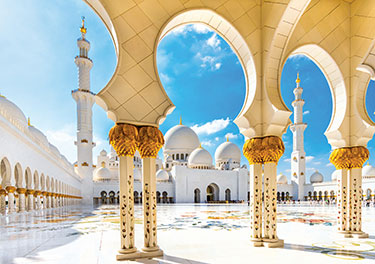 Mosque with beautiful golden pillars.