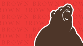 Bear graphic over red background with the word BROWN repeating.