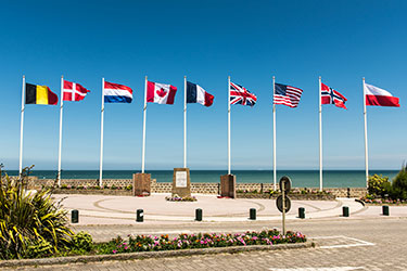Juno Beach, Normandy with Allied flags