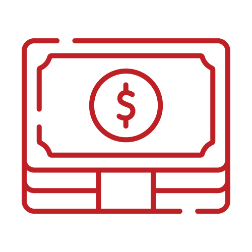 Red icon of a stack of dollars