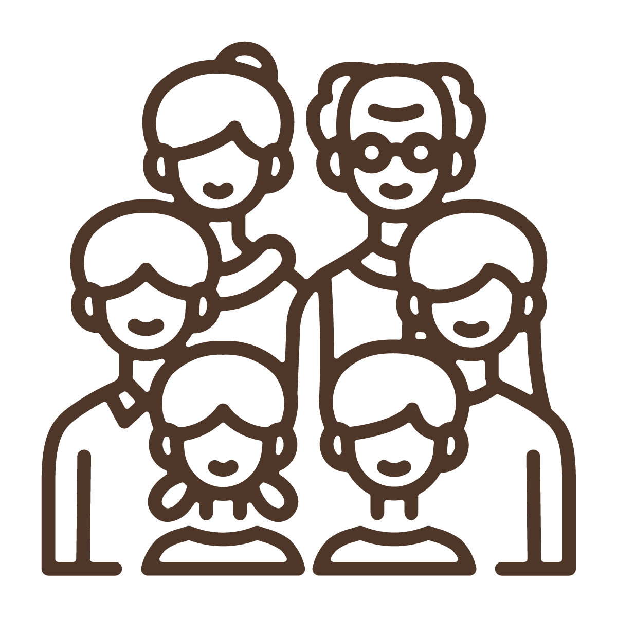 An icon of a family of six in brown.
