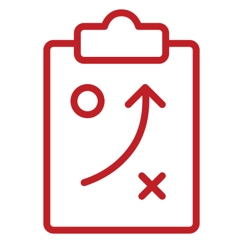 red icon of a clipboard with game plan