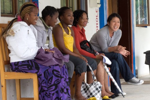 Caroline Kuo (right) in South Africa during a School of Public Health program.