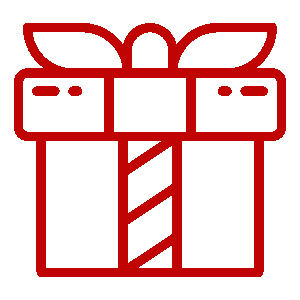 Red icon of a gift with bow.