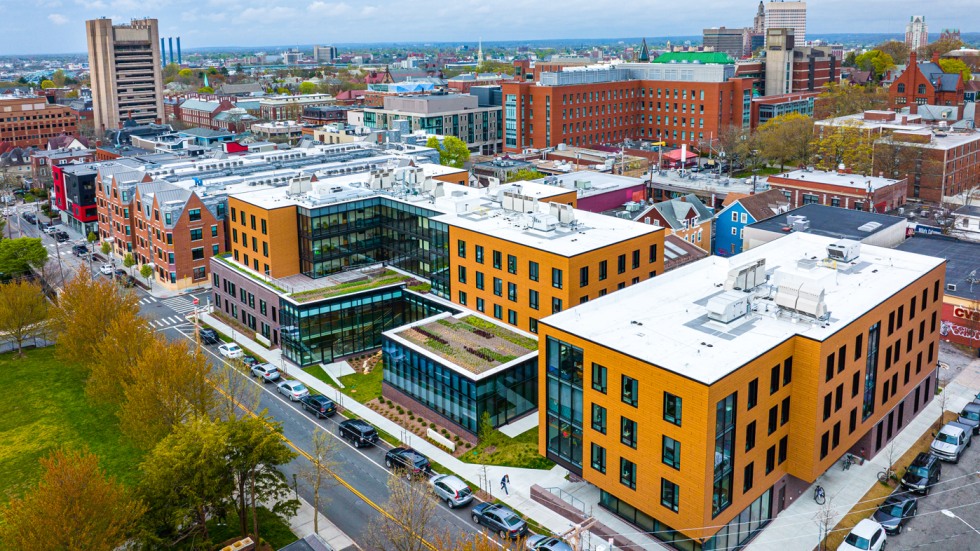 Aerial photo of Sternlicht Commons and Brown University Health & Wellness Center