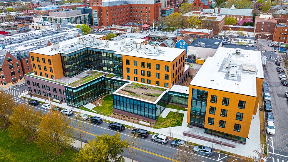 Aerial photo of Sternlicht Commons and Brown University Health & Wellness Center