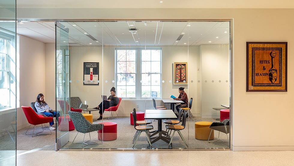 Students in a study room in Churchill House