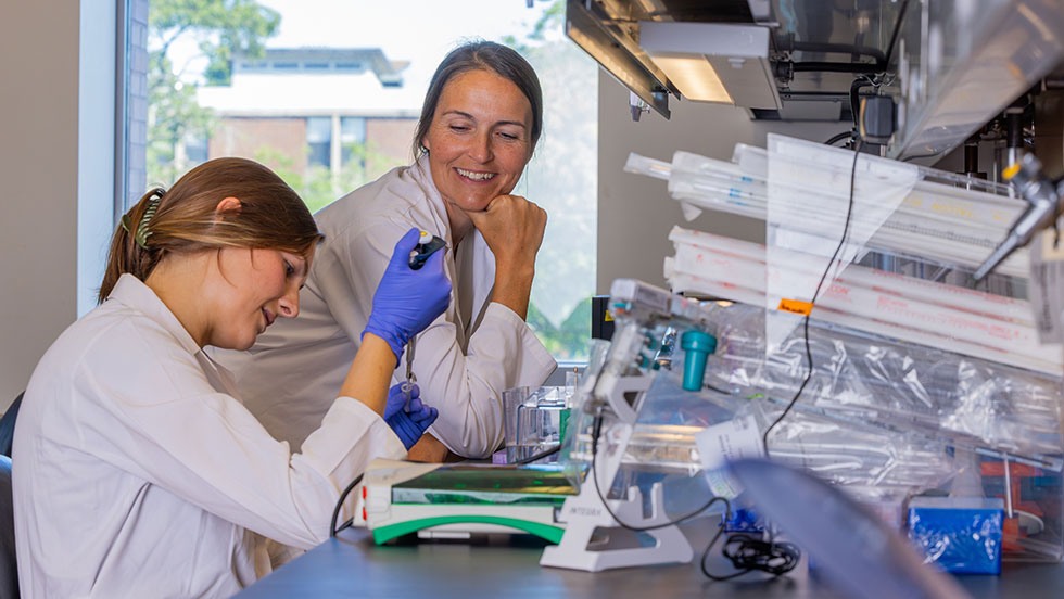 Two researchers working in a lab