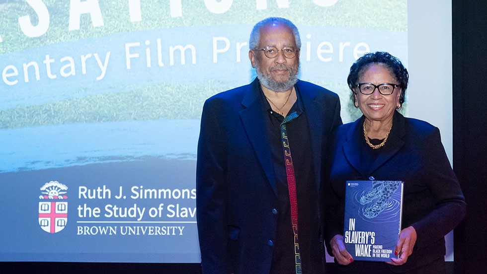 Professor Bogues and President Emerita Ruth J. Simmons standing together at the opening of the Smithsonian exhibit