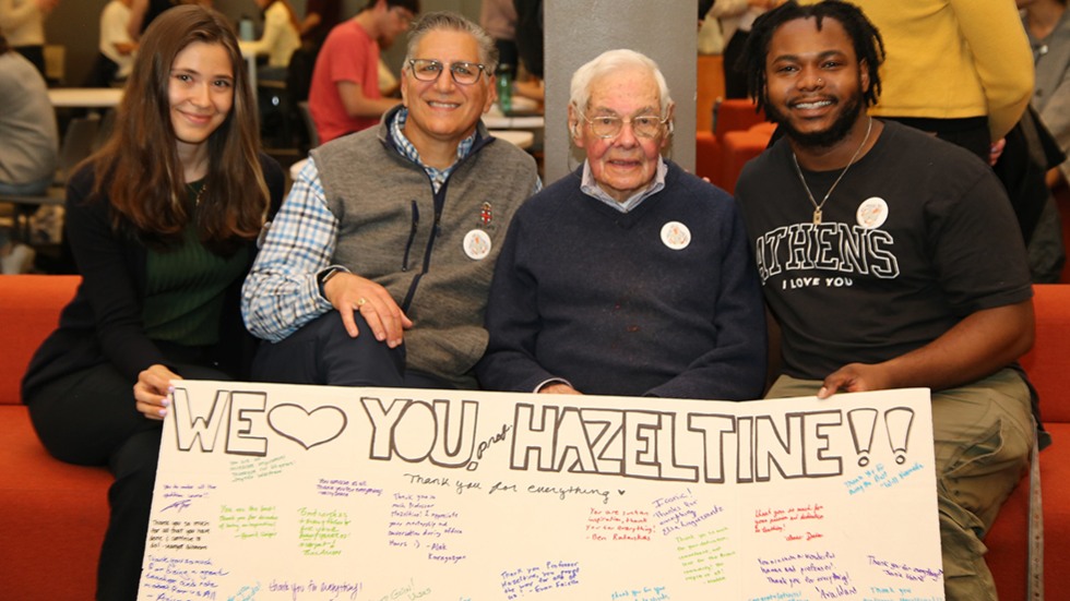Hazeltine with the card attendees signed for him