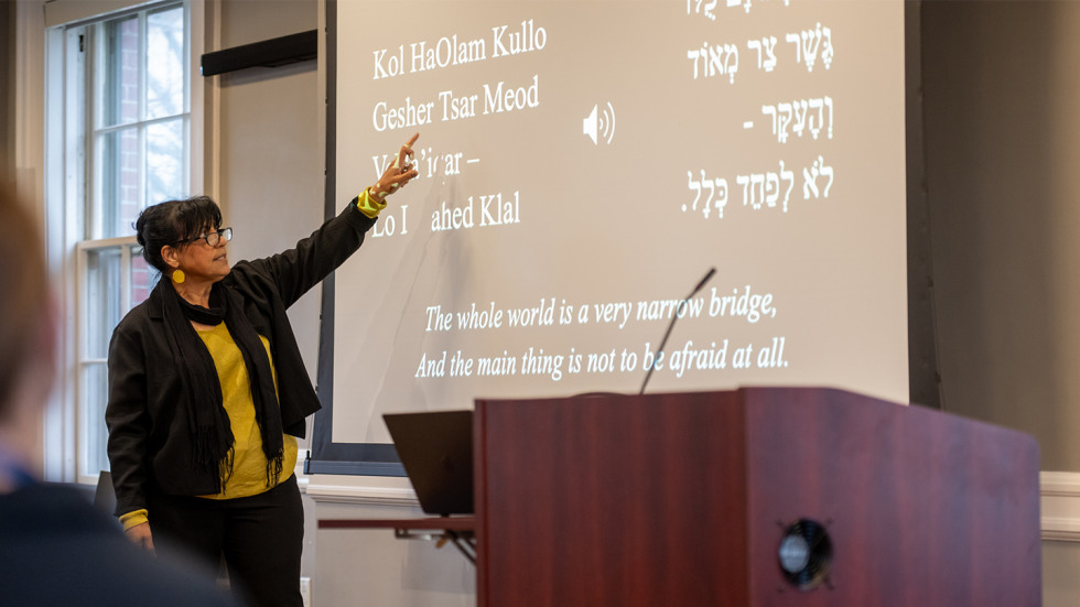 Award-winning Hebrew professor Ruth Adler Ben-Yehuda leading a Hebrew sing-along.