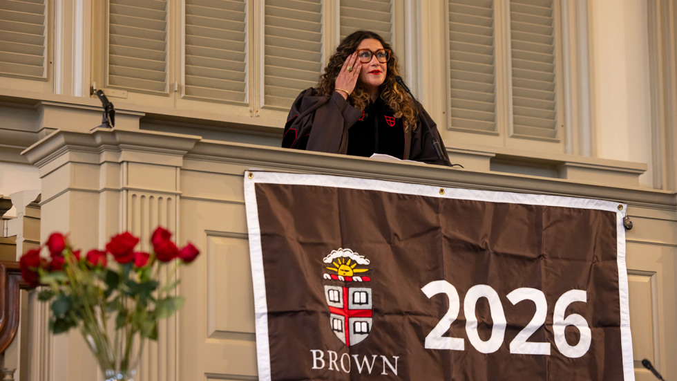 Xochitl Gonzalez delivering her Baccalaureate speech.