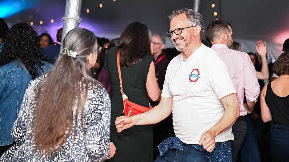 A man and a woman dancing.