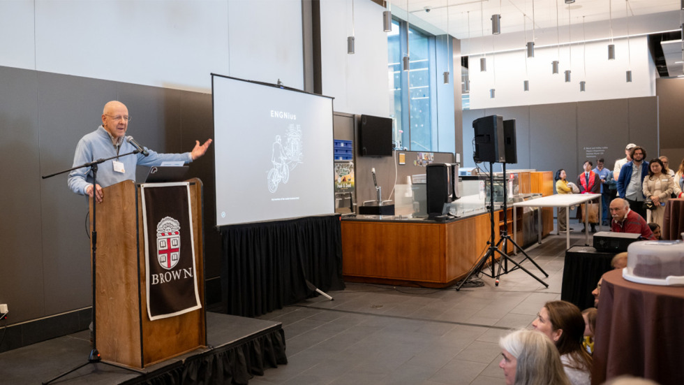 Jerome Vascellaro speaking to the audience from the podium.