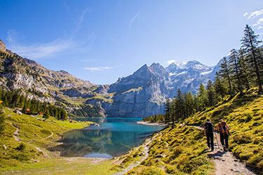 mountains and stream on a sunny day