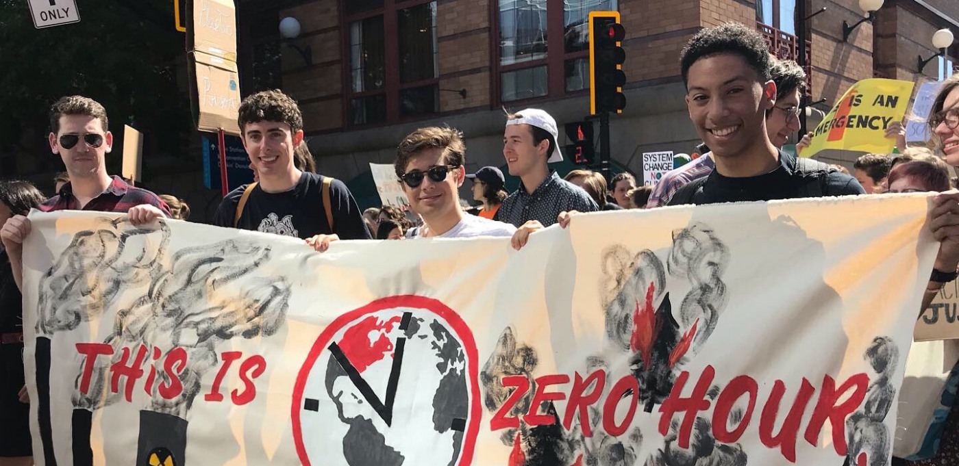 Zanagee Artis (right) with members of Zero Hour at a climate strike in 2019 in Providence, RI.