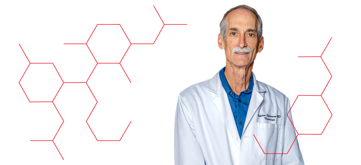 Dr. Stephen Salloway against a white background with red line art