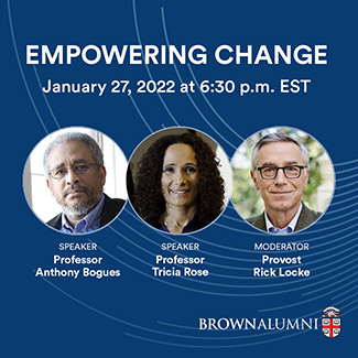 Empowering Change graphic with headshots of Bogues, Rose, and Locke