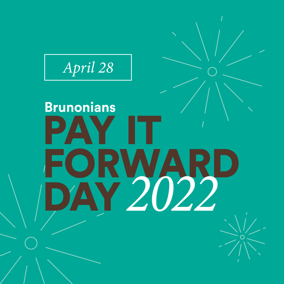 Brunonians Pay It Forward Day logo over a teal background with white firework line art