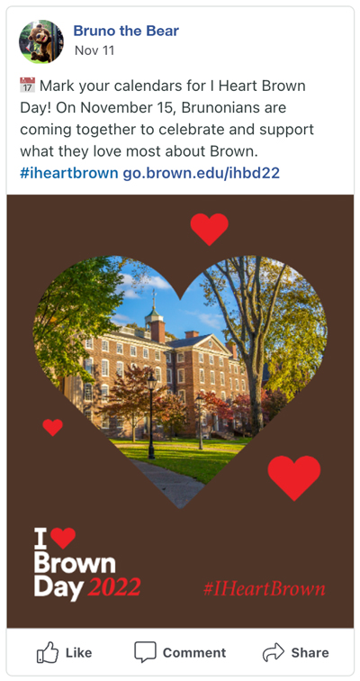 sample of a Facebook post for I Heart Brown Day